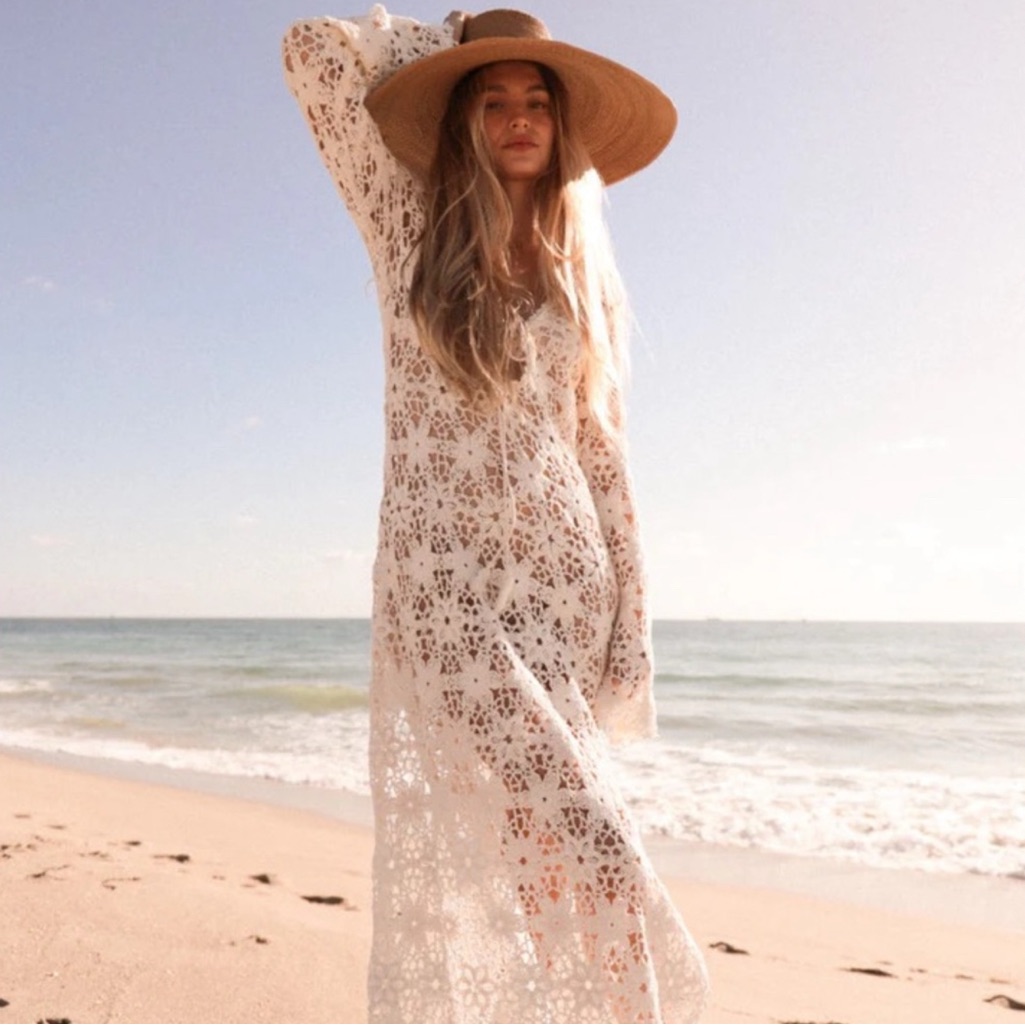 Loveshackfancy Cotton Crochet Beach Cover-Up Maxi Dress S